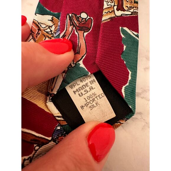 Vintage Imported Silk Baseball Tie Made USA Red Burgundy Maroon Batter Catcher - Picture 5 of 7